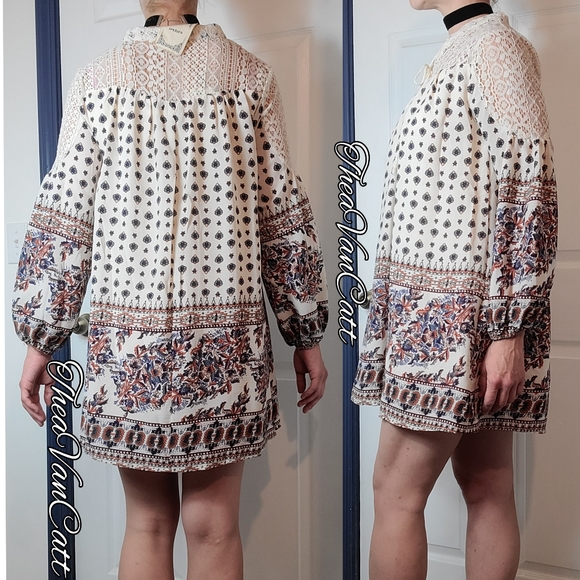 ENTRO🌼 bishop sleeves & Tassels floral boho dress - Picture 3 of 11